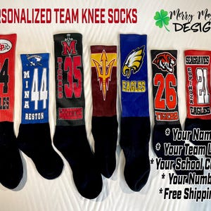 Personalized Football Knee High Socks, Customized Socks with Mascot, Custom Team Logo Knee High Socks, End of Year Gift, Gift for Teen Boy