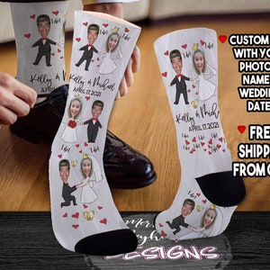 Personalized Photo Socks, Custom Dress Socks for Groom and Wedding Party, Groomsmen Mens Wedding Dress Socks, Custom Socks with Faces