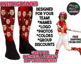 Custom Face Custom Knee-High Socks for Softball and Baseball Teams - Ideal for Mother's and Father's Day Tournaments! Softball Dad Face Sock