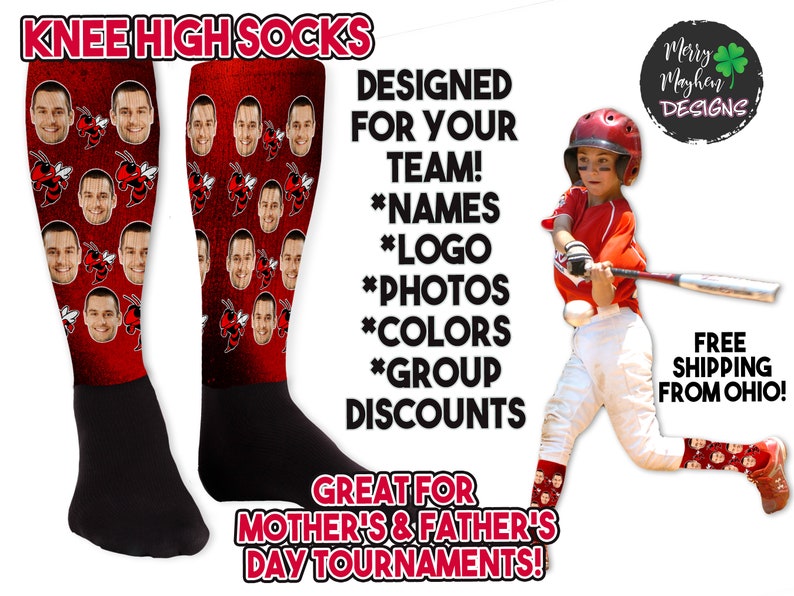 custom athletic knee high team socks,personalized baseball knee-high socks, personalized knee high softball socks