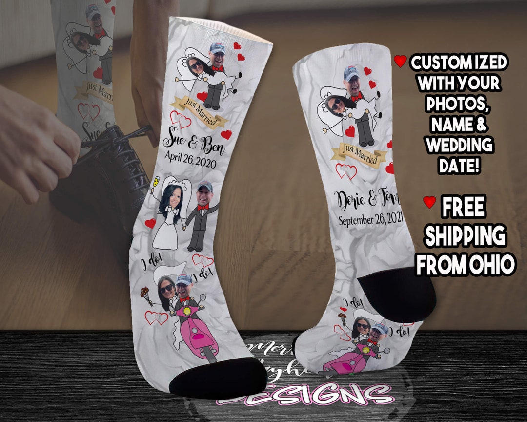 Personalized Wedding Dress Socks With Photo, Funny Custom Face Wedding