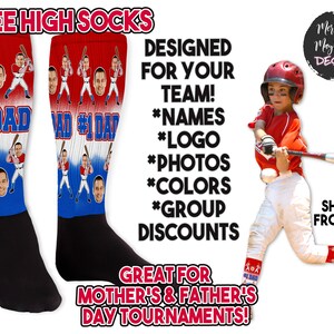 Number One Dad, Number 1 Mom, Custom Face Custom Knee-High Socks for Softball and Baseball Teams-Ideal for Mother's and Father's Day Events
