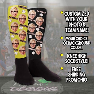 Custom Knee High Socks with Face, Personalized Baseball Knee Socks, Girls Boys Tween Socks, Custom Face Socks, Team Socks with Logo
