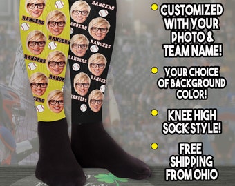 Custom Knee High Socks with Face, Personalized Baseball Knee Socks, Girls Boys Tween Socks, Custom Face Socks, Team Socks with Logo