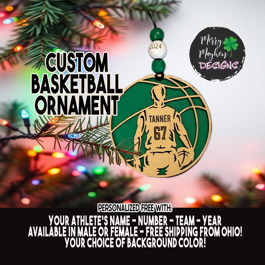 Personalized Basketball Christmas Ornament With Name and Number, Custom