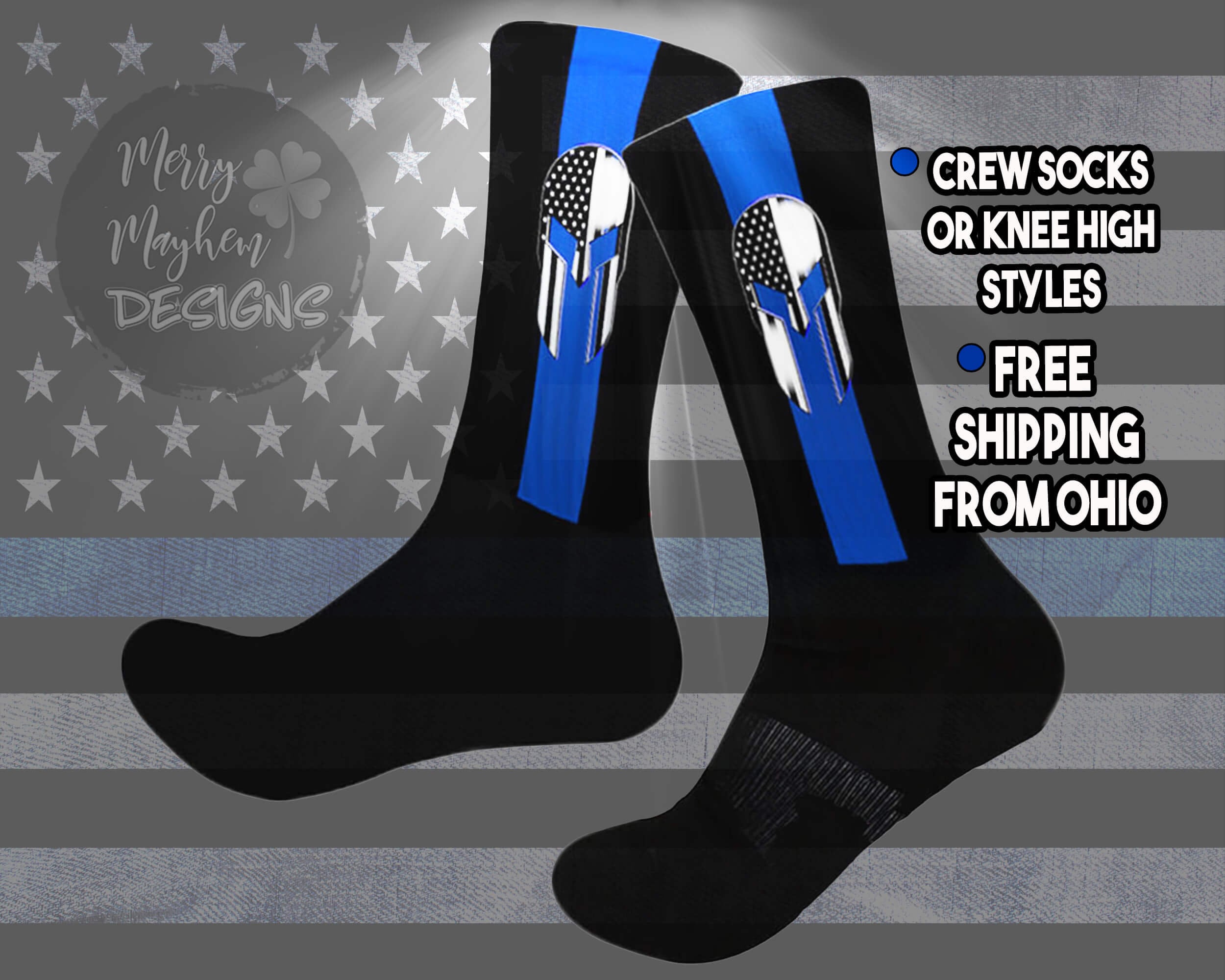 chinese dress ladies Knee High Dress Socks - Blue Stripe - Organic Cotton