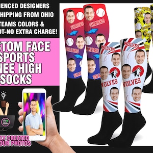 Custom Face Custom Knee-High Socks for Softball and Baseball Teams Ideal for Mother's and Father's Day Tournaments Softball Dad Face Sock afbeelding 2