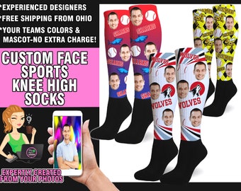 Knee High Socks, Womens Knee Socks, Softball Senior Night Gifts, Custom Face Socks, Socks with Face, Senior Gifts Team, Socks with Messages