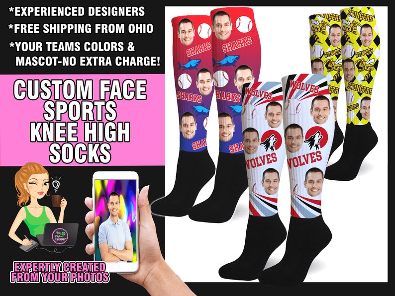 Custom Face Custom Knee-High Socks for Softball and Baseball Teams Ideal for Mother's and Father's Day Tournaments Softball Dad Face Sock afbeelding 2