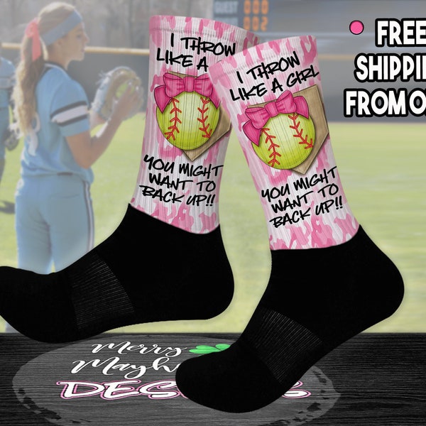 Knee High Girls Softball Socks, Funny Socks for Teen, Gift for Softball Player,Softball Coach Gift, Teen Girls Socks, Tween Girl Gift