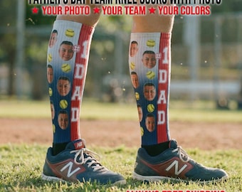 Father's Day Baseball Softball Knee High Socks - Custom Team Photo Dad Face Socks - Personalized Sport Dad Gift, Free Shipping