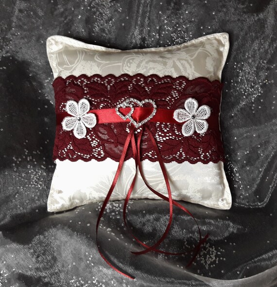 Wedding Ring Bearer Pillow Cushion Vintage Ivory Satin Crystal Etsy