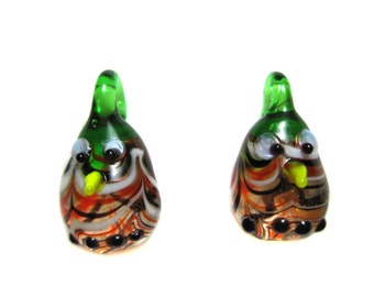 Brown Owl Pendants /   Two Small Pendants / Glass Earring Drops / CLEARANCE