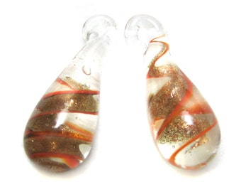 Orange Stripe Swirl Pendants / Two Small Pendants / Glass Earring Drops / CLEARANCE