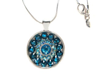 Blue Zircon Colored Round Pendant / Blue Sparkle Pendant / Blue Zircon Colored Necklace