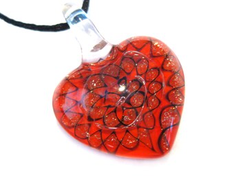 Orange Pendant with Golden Flecks / Heart Shaped Pendant / CLEARANCE