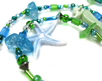 Ocean Themed Beaded Necklace - Resin Shells and Seahorses