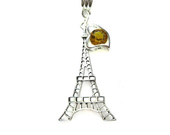 Eiffel Tower Necklace with Yellow Heart Charm