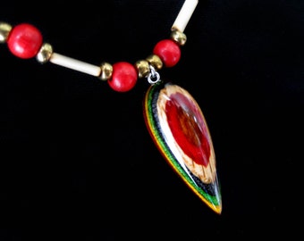 Wood Pendant / Banyan Bay Studios Focal / Multicolored Necklace / Bamboo Beaded Necklace