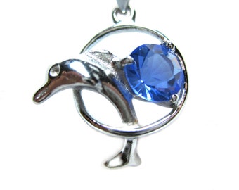 Dolphin Charm Necklace with Blue Glass Bead