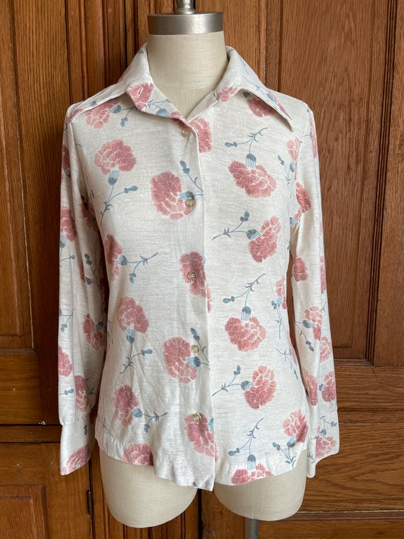 1970s Psychedelic Kimono Cover Up Floral Blouse Sears Roebuck