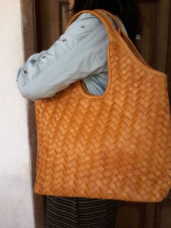 woven leather tote bag