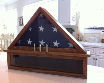 Memorial Flag Display Case with Shell Casing Holes and Medals Section