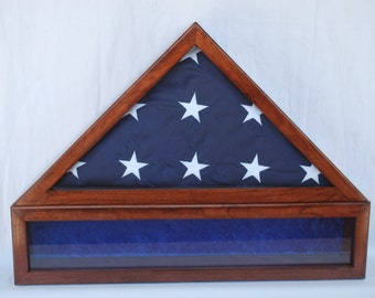 memorial military flag display case with medals section