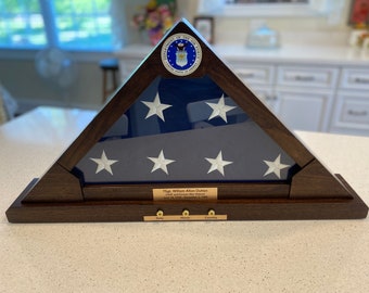 Flag Display Case with Embedded shell casing holes; Maple Inlay; Service emblem