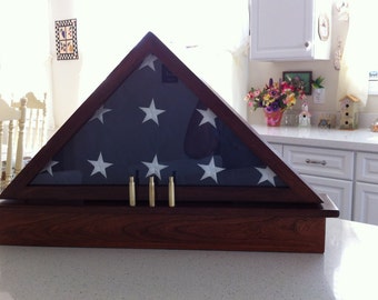Memorial Flag Display Case with shell casing holes