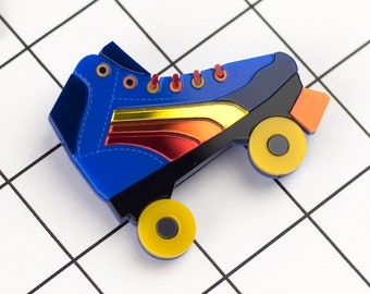 Roller Skate Brooch in Lasercut Acrylic, Retro 1980s Roller Boots, Nostalgic Valentine Gift for Skater