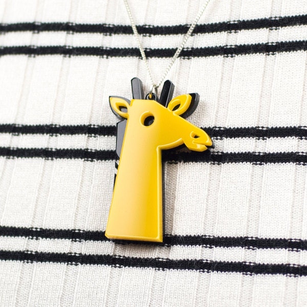 Giraffe Acrylic Necklace, Laser Cut Statement Jungle pendant, Yellow Giraffe Gift for Her, Valentine Gift