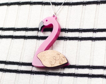 Pink Flamingo Bird Necklace
