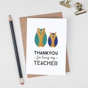 Carte de remerciement hibou professeur, carte de remerciement oiseau pour chambre d'enfant, professeur d'école, aide de classe, carte de voeux de remerciement, carte d'étudiant hibou