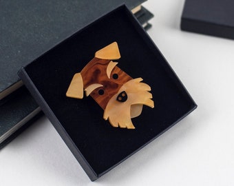 Airedale Terrier Dog Brooch, Cute Brown Dog Badge, Laser Cut Acrylic, Gift for Dog Owner, Pet Memorial Gift, Valentines Gift