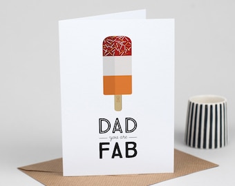 Retro Father's Day Card, Dad You Are Fab, Lollipop pun, Love card for Daddy