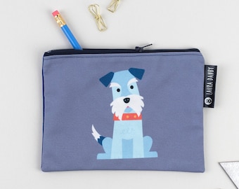 Schnauzer Storage Bag, Cute Dog Pencil Case, Minimalist Canvas Zipped Bag, Gift For Dog Lover, Doggy Gift, Made In The UK