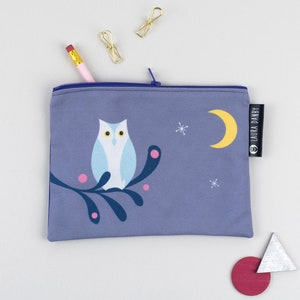 Estojo de coruja, design escandinavo de pássaro, bolsa de lona com zíper, bolsa de volta ao trabalho, presentes sustentáveis e ecológicos, fabricado no Reino Unido