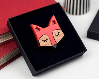Fox Brooch: Handmade Laser Cut Acrylic & Wood Scandinavian Pin Badge