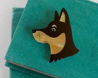 Lancashire Heeler Dog Brooch, Black & Brown Dog Gift, Acrylic Pin Badge for Dog Lover, Gift for Heeler Mum