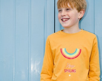 Rainbow kids t-shirt, Keep Smiling organic long sleeved eco-friendly top