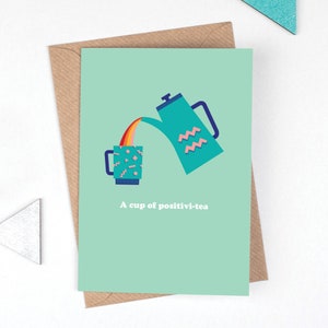 Biglietto motivazionale positivo, una tazza di PositiviTEA, biglietto retrò arcobaleno, biglietto pensando a te, biglietto di compleanno, biglietto felice, biglietto per bevitore di tè