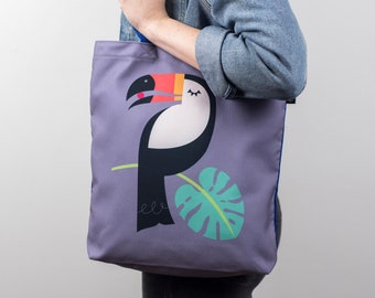 Toucan Bird Canvas Tote Bag, Tropical Christmas gift for her, Reusable bag