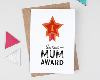 Best Award Mothers Day Card, Medal card for Mum, Funny card for Mummy, Birthday card from daughter, son, Best Mum card