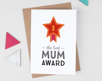 Best Award Mothers Day Card, Medal card for Mum, Funny card for Mummy, Birthday card from daughter, son, Best Mum card