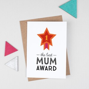 Best Award Mothers Day Card, Medal card for Mum, Funny card for Mummy, Birthday card from daughter, son, Best Mum card image 1