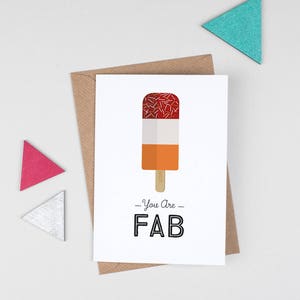 Retro Fab Lolly Valentines Card, Cute Love Card, Food pun, Friendship card for her, Card for him, 'You Are Fab'