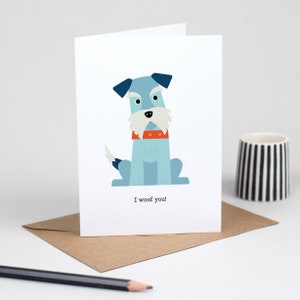 Schnauzer Dog Valentines Card, Cute Romantic Animal pun card, dog lover card image 1