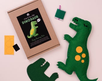Dinosaur Sewing DIY Craft Kit for Children, Kids Felt Animal Making Activity, Learn How to Sew, T-Rex Christmas Gift for girls and boys