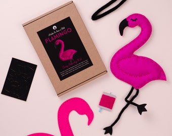 Flamingo Sewing DIY Craft Kit For Children, Felt Activity for Kids, Learn How To Sew, Christmas gift for Girls